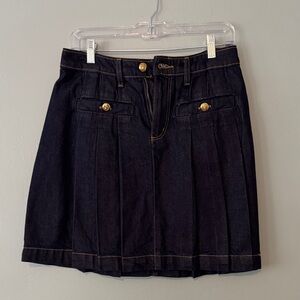 LOFT Dark Indigo Denim A-Line Skirt with Gold Buttons